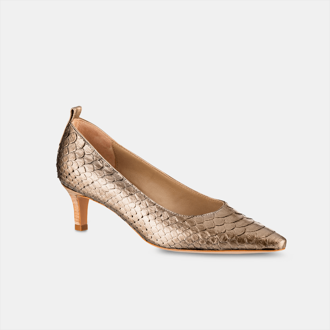Scarpin Bico Fino Python Metalizado