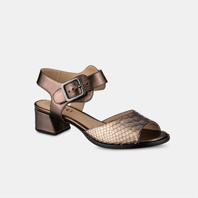 Sandália Salto Baixo Firenze Python Metalizado