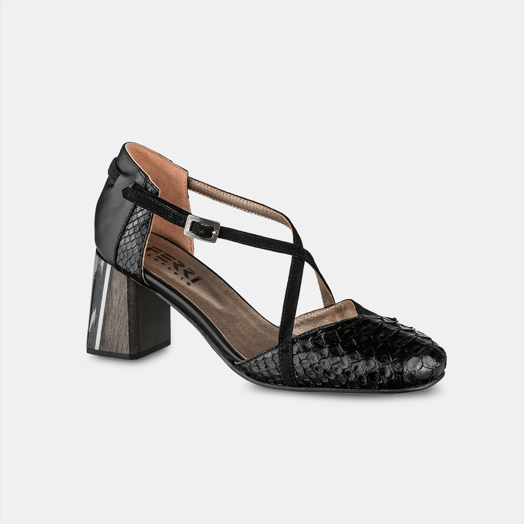 Scarpin Python Salto Acrílico Preto