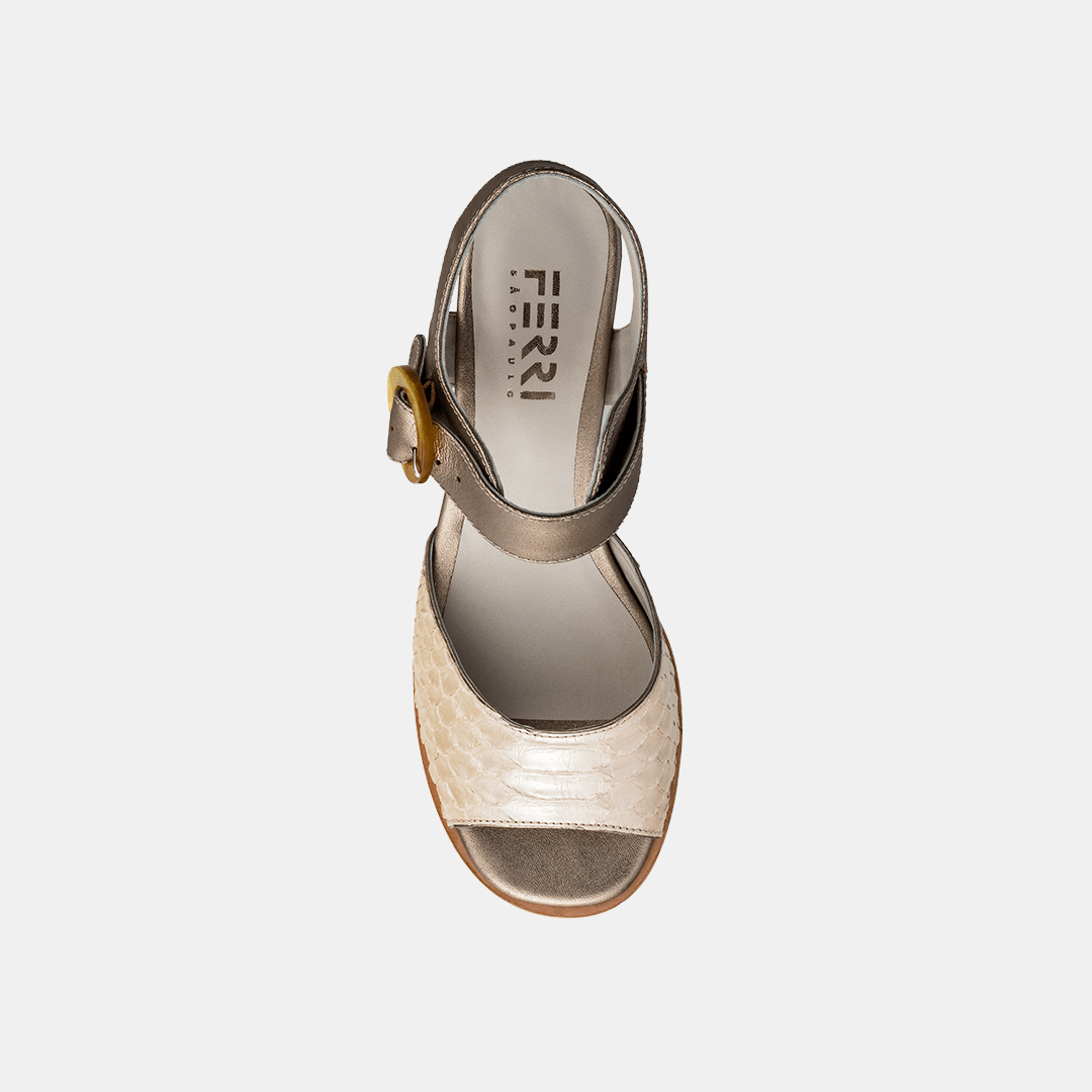 Sandália Salto Baixo Firenze Python Perolado