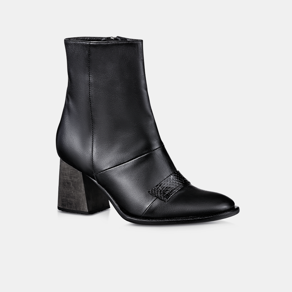 Bota Salto Alto Couro Preto Python
