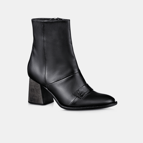 Bota Salto Alto Couro Preto Python