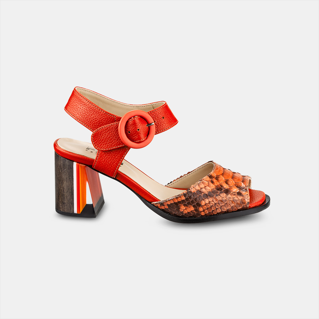 Sandália Salto Alto Firenze Python Orange