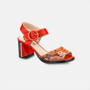 Sandália Salto Alto Firenze Python Orange