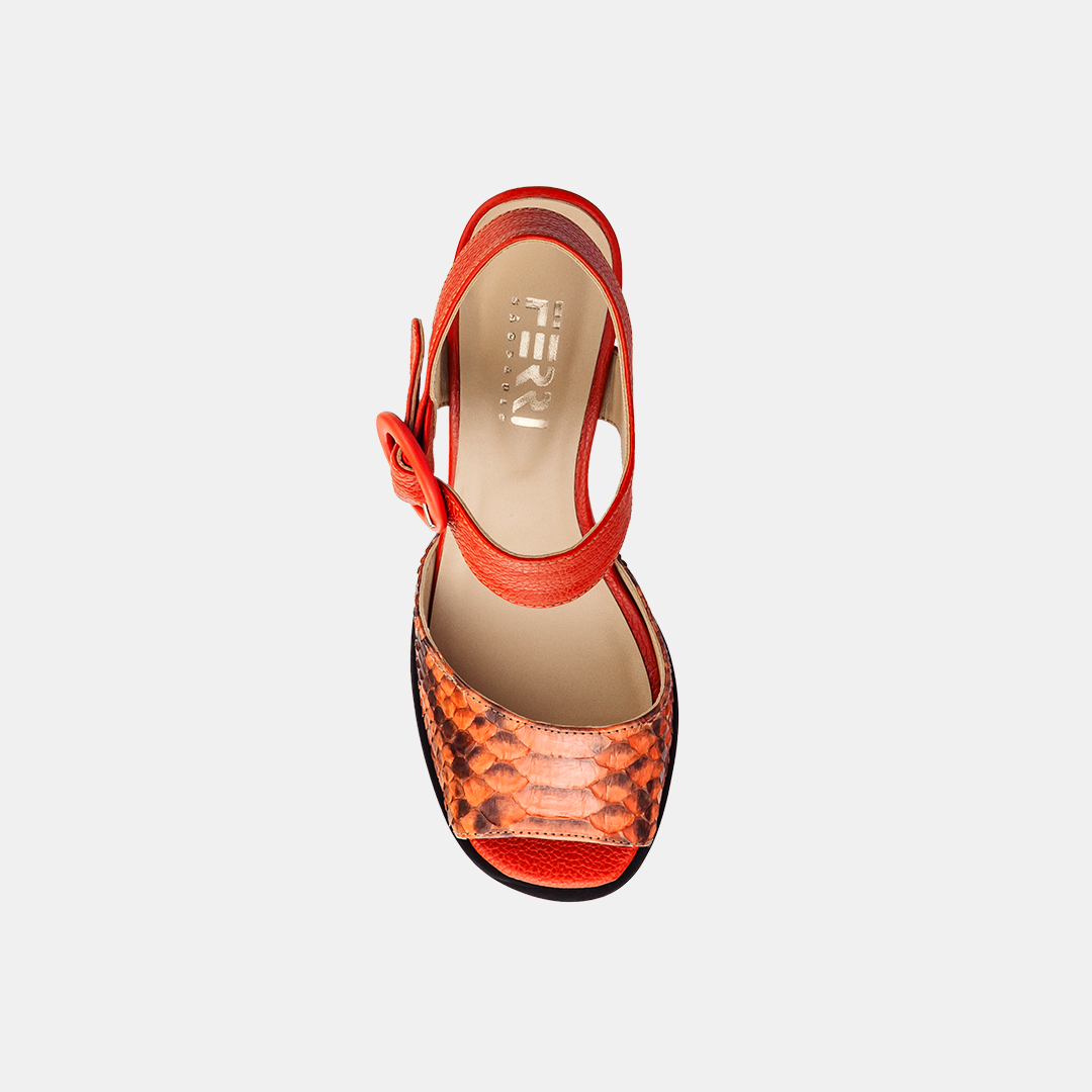Sandália Salto Alto Firenze Python Orange