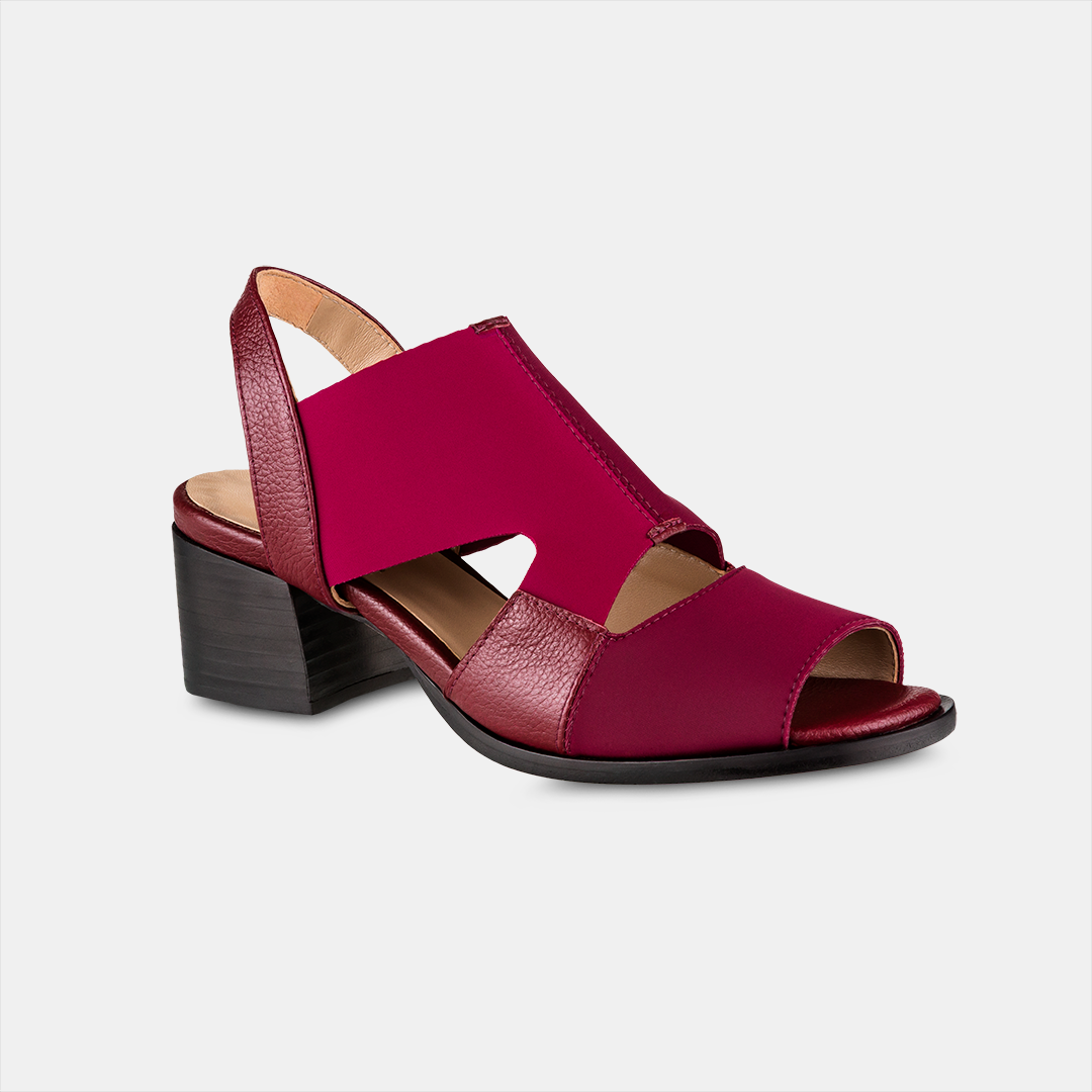 Sandália Salto Médio Elastano Duo Vinho