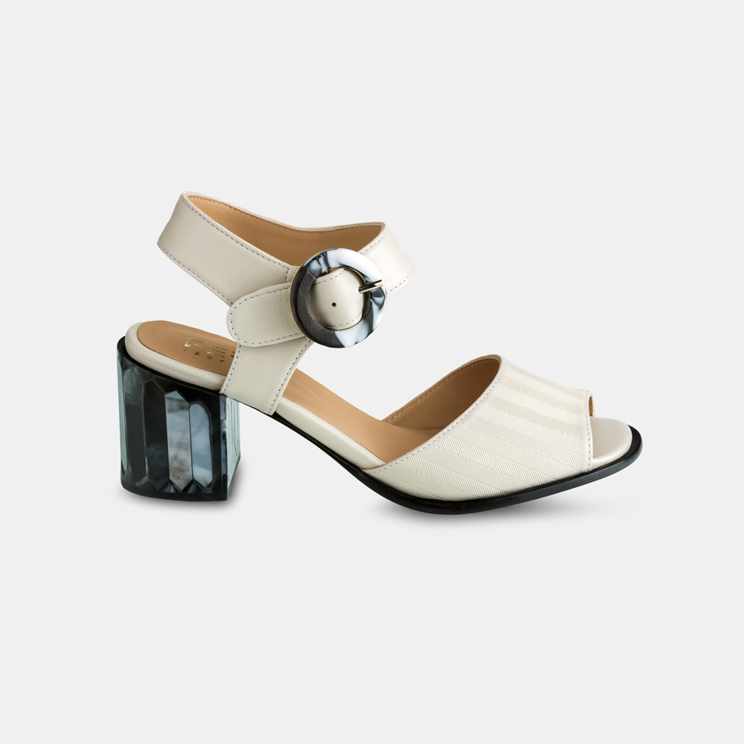 Sandália Salto Alto Firenze Linho Off White