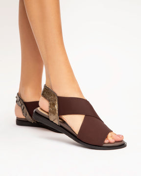 Sandália Flat Pirarucu Elastano Brown