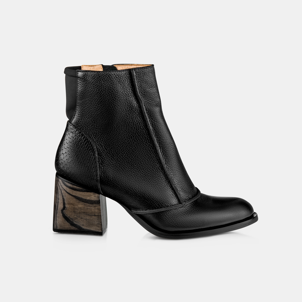 Bota Salto Alto Couro e Python Preto
