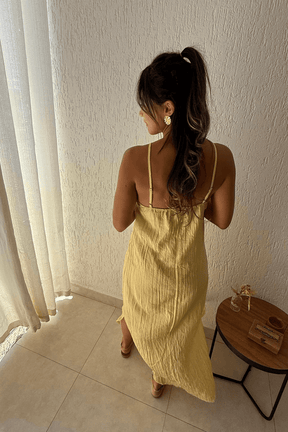Vestido Longo Eloá Floral Amarelo Manteiga