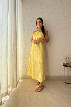 Vestido Longo Eloá Floral Amarelo Manteiga
