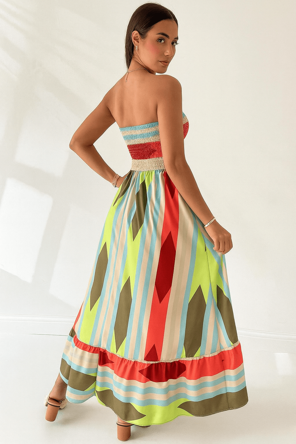 Vestido Longo Estampa Geométrica Vermelho