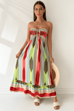 Vestido Longo Estampa Geométrica Vermelho