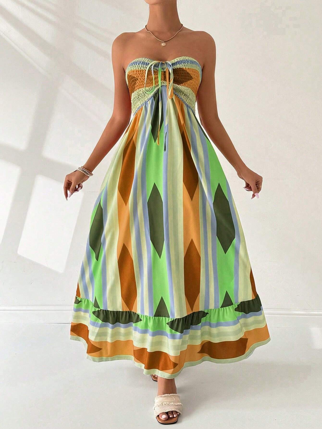 Vestido Longo Estampa Geométrica Amarelo