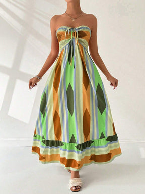 Vestido Longo Estampa Geométrica Amarelo