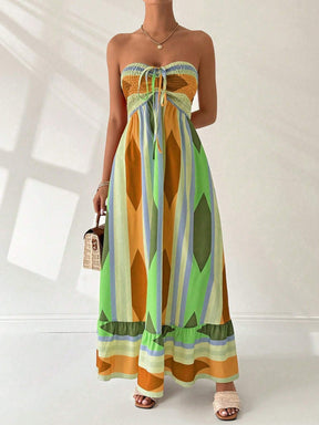 Vestido Longo Estampa Geométrica Amarelo