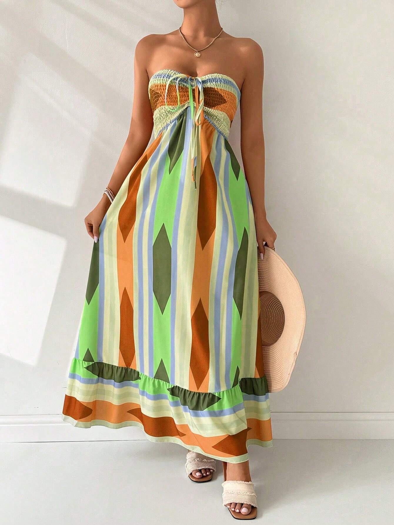 Vestido Longo Estampa Geométrica Amarelo