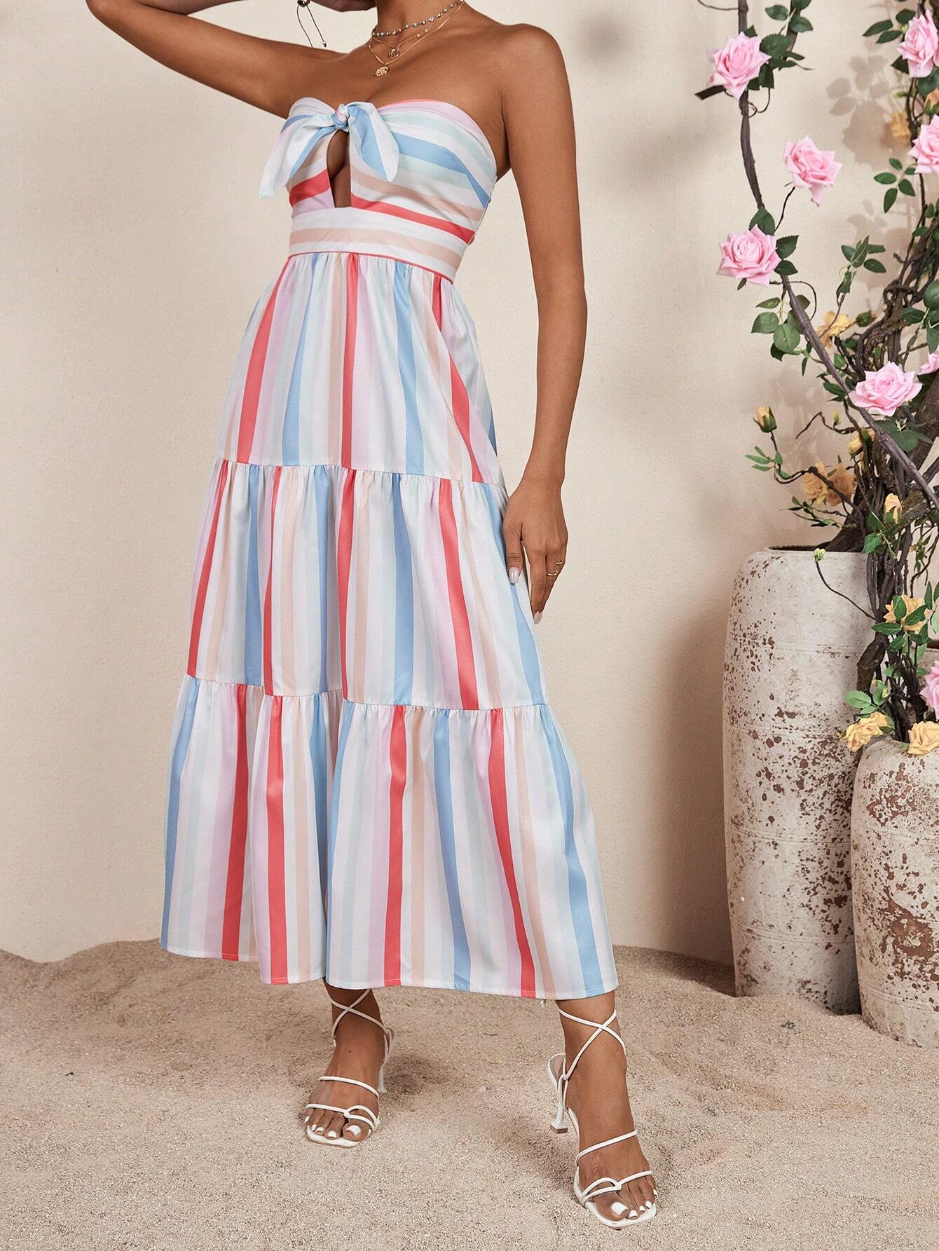 Vestido Longo Listrado Modelo Turquia