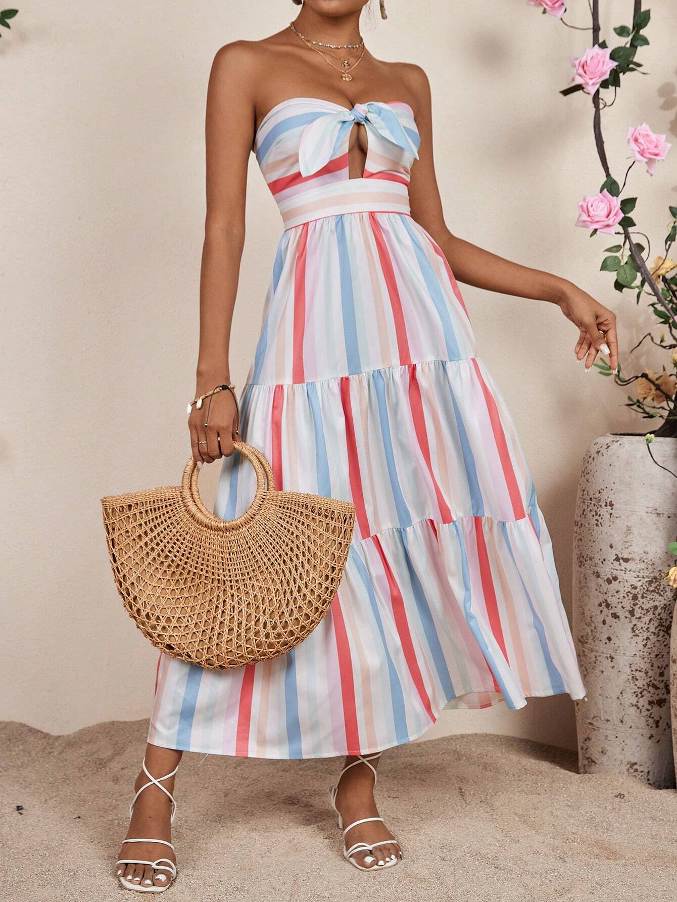 Vestido Longo Listrado Modelo Turquia