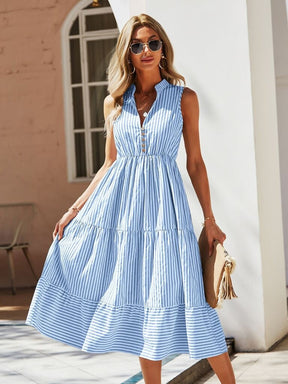 Vestido Midi Listrado Azul Constança