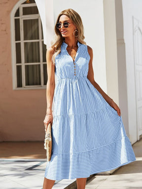 Vestido Midi Listrado Azul Constança