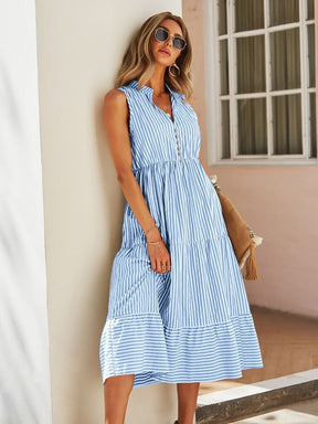 Vestido Midi Listrado Azul Constança