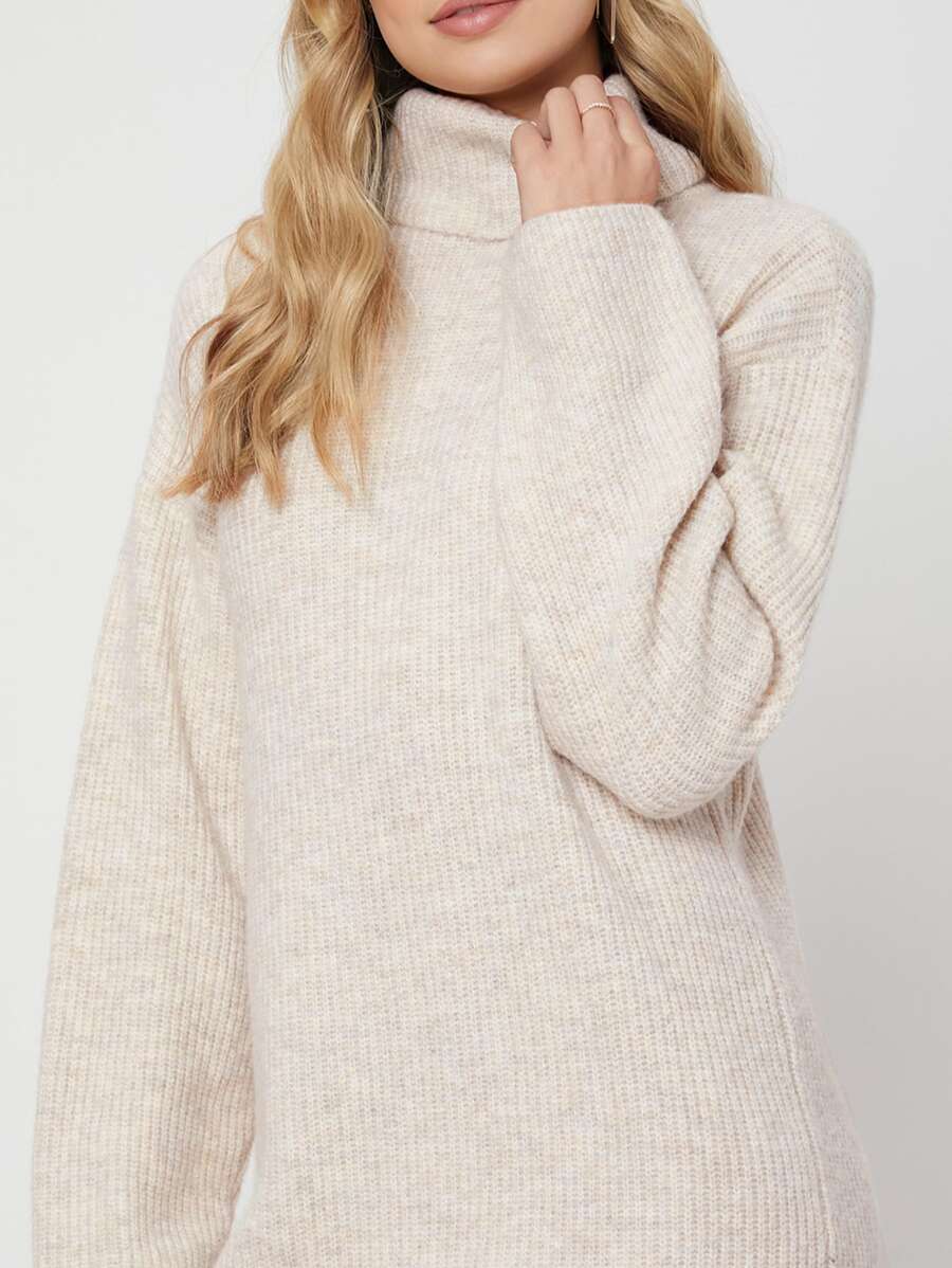 Vestido Tricot De Manga Bege Paris