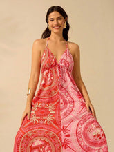 Vestido Vermelho Estampa Tropical