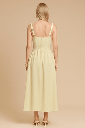 Vestido Vivi Decote Quadrado Plissado Sem Mangas Amarelo