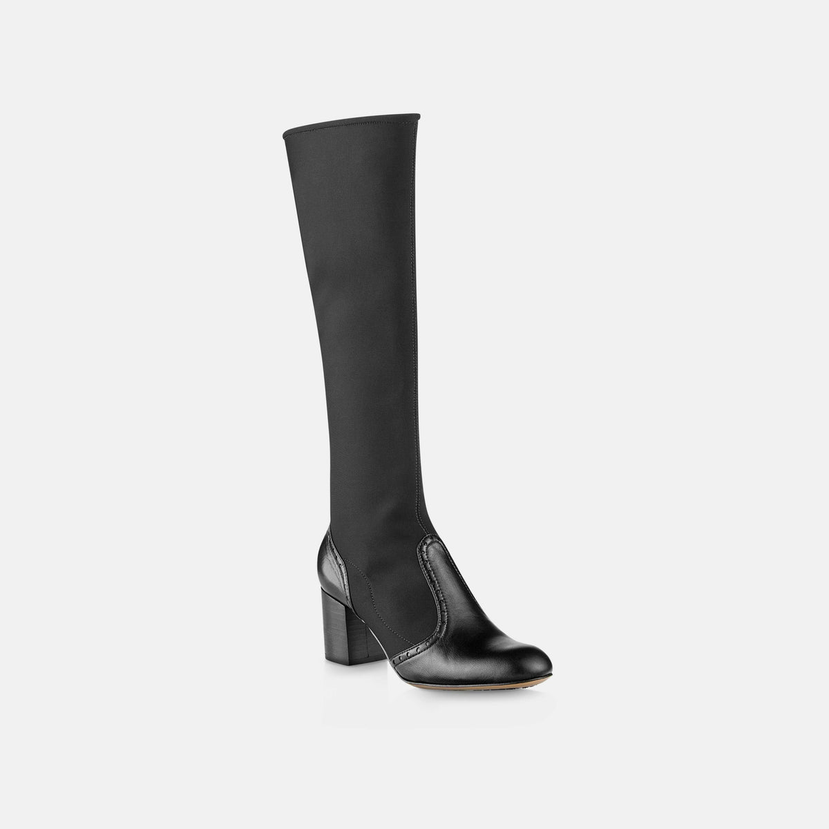 Bota Cano Longo Elastano e Couro