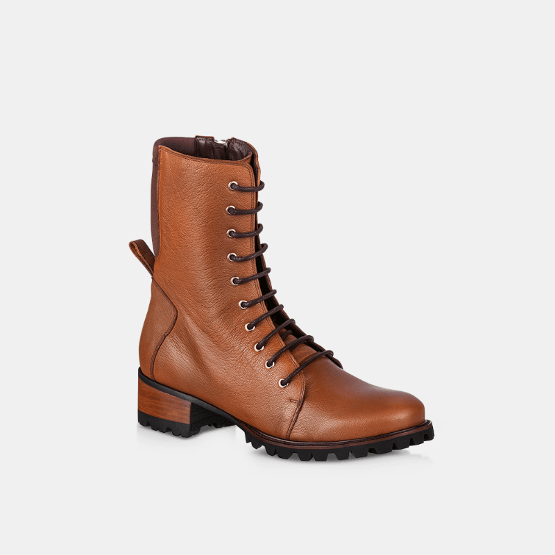 Bota Coturno Feminina Couro Caramelo